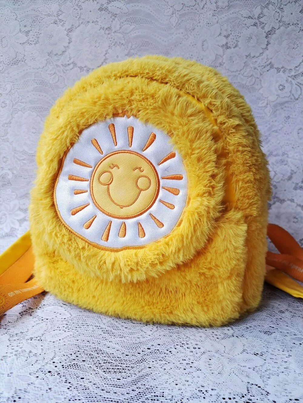Danielle Nicole Yellow Care Bears Funshine Bear Furry Fuzzy Mini Backpack - Picture 1 of 15